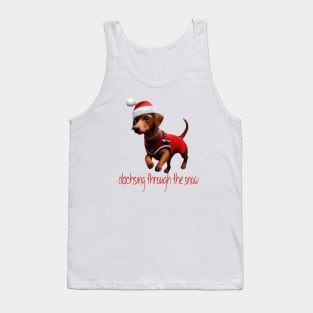 Dachsing Through The Snow Dachshund Sausage Dog With Santa Hat Tank Top